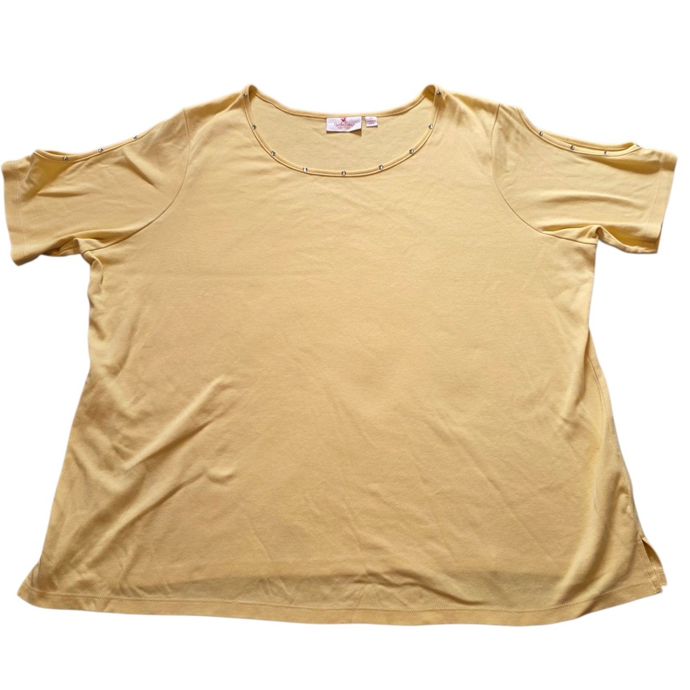 Quaker Factory Top Yellow Studded‎ Cut Out Shoulder Grannycore Women's 2X